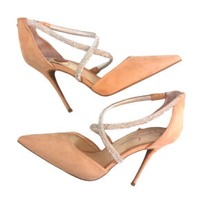Jessica Simpson Rhinestone Crisscross Faux Suede Pumps in Nude size 8